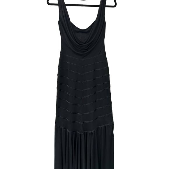 Tadashi Black Mermaid Dress Gown Sheer Front Drape Back Size Small - Picture 9 of 15